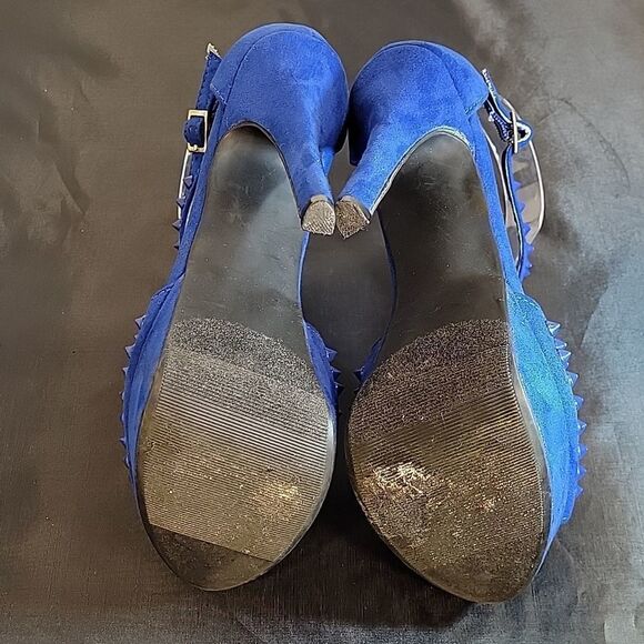 JUSTFAB  PYRAMID STUD DETAILS PEEP TOE ANKLE STRAP HIGH HEEL STILETTOS SANDAL - Picture 9 of 14